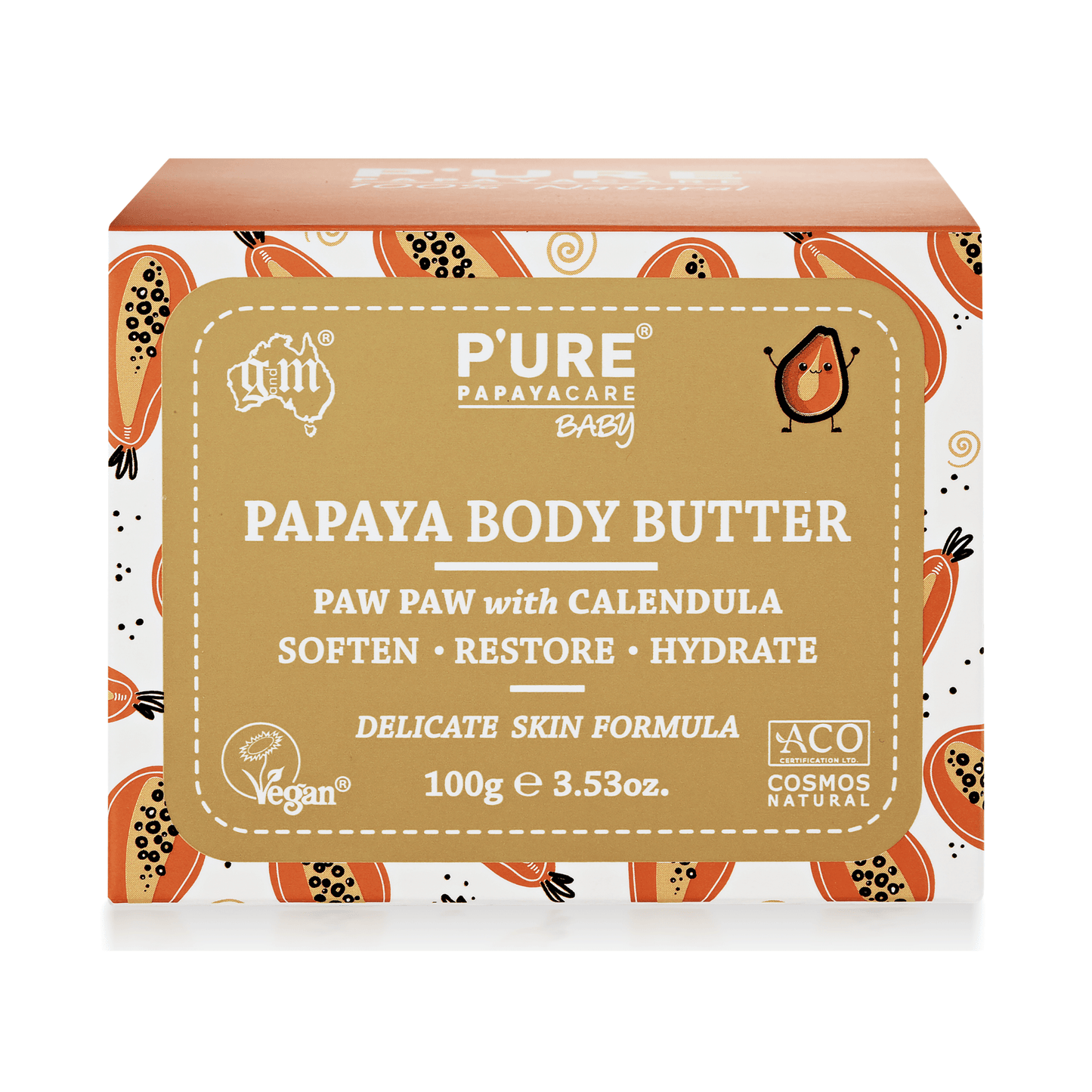Baby Body Butter 100g Natural Baby Moistuiser Soothing Baby Body Cream - P'URE Papayacare Natural & Organic skin care