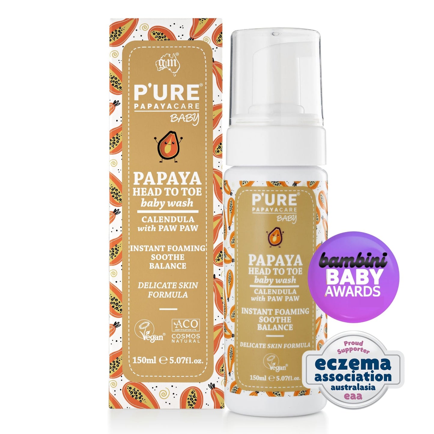 Baby Head to Toe Wash - Organic Baby Body Wash for Sensitive Skin - P'URE Papayacare Natural & Organic skin care