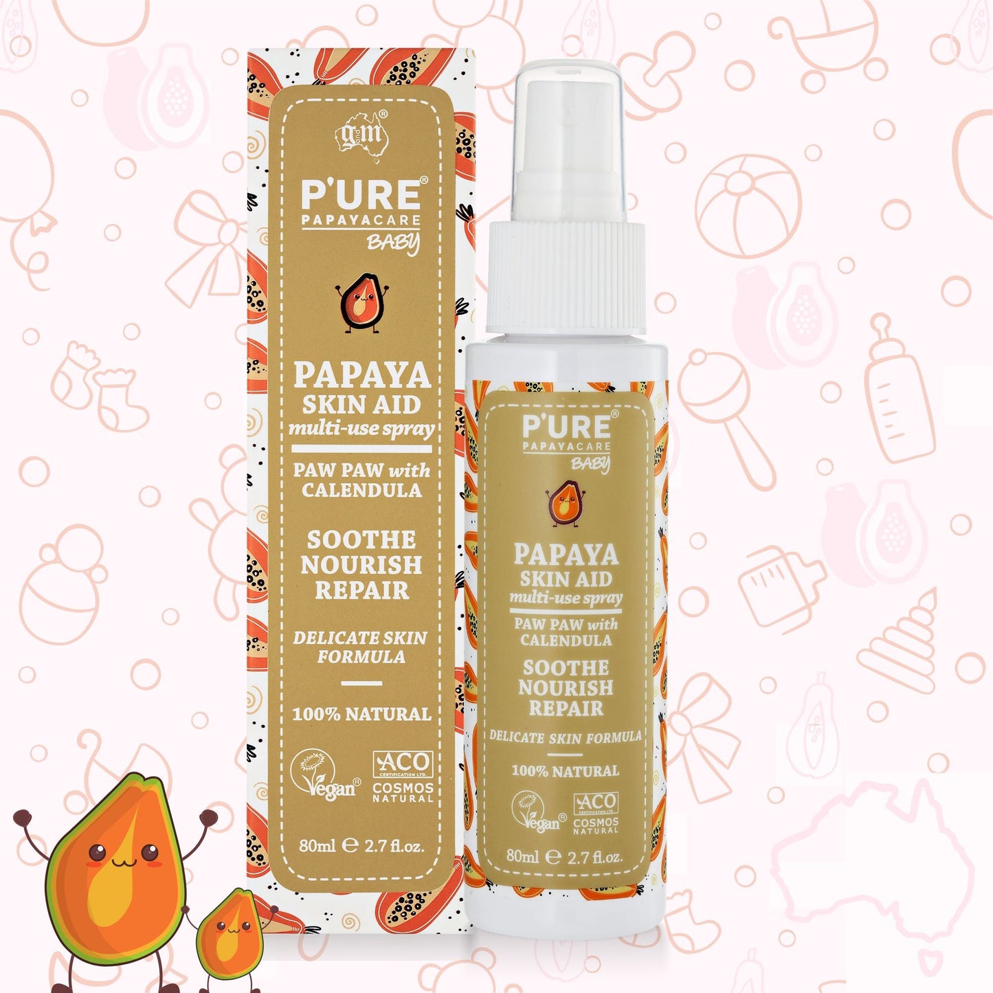 Baby Skin Aid Spray 80ml Dry Skin & Irritated Skin Spray - P'URE Papayacare Natural & Organic skin care