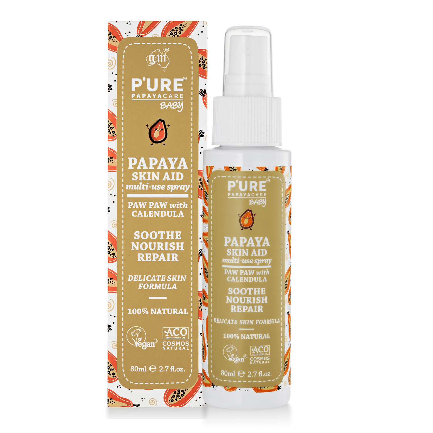 Baby Skin Aid Spray 80ml Dry Skin & Irritated Skin Spray - P'URE Papayacare Natural & Organic skin care
