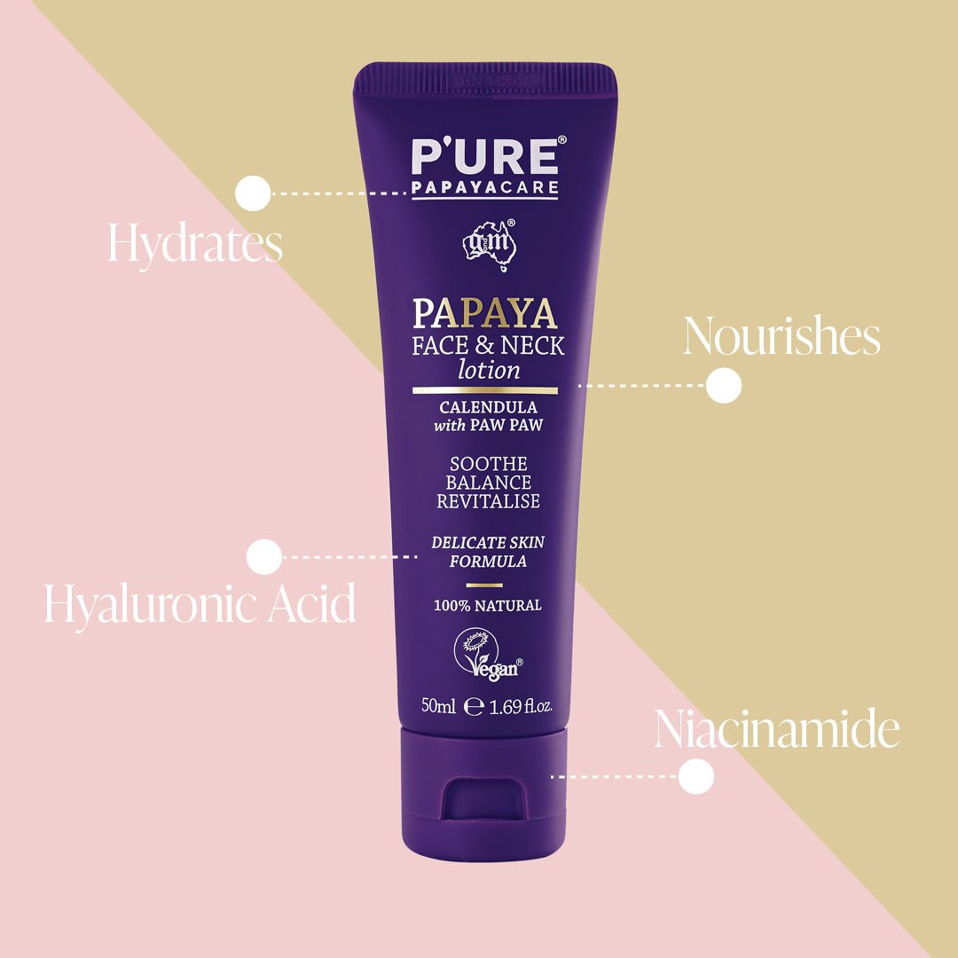 Natural Face and Neck Cream 50ml Paw Paw /w Hyaluronic Acid - P'URE Papayacare Natural & Organic skin care