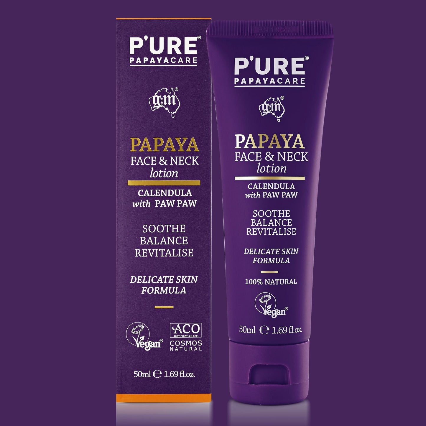 Natural Face and Neck Cream 50ml Paw Paw /w Hyaluronic Acid - P'URE Papayacare Natural & Organic skin care