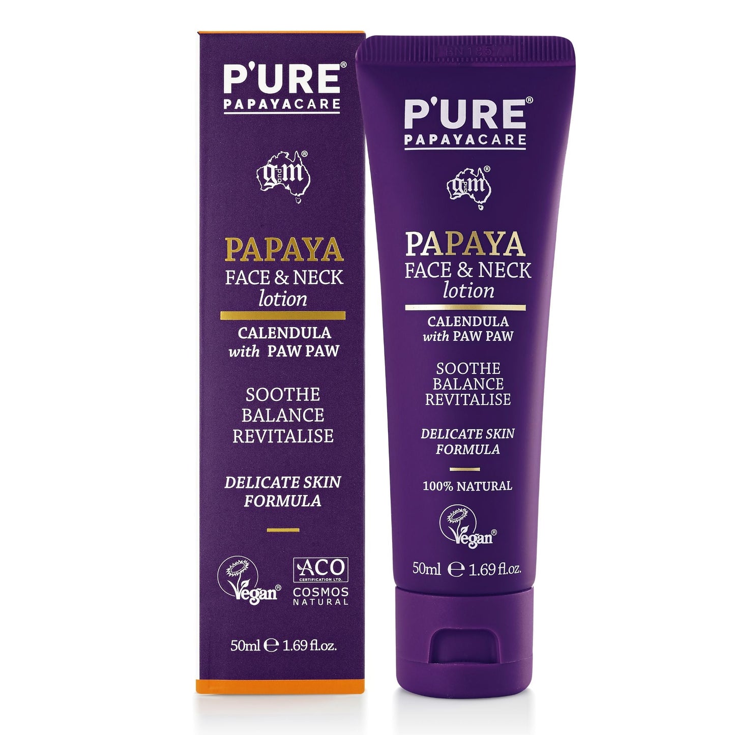 Natural Face and Neck Cream 50ml Paw Paw /w Hyaluronic Acid - P'URE Papayacare Natural & Organic skin care