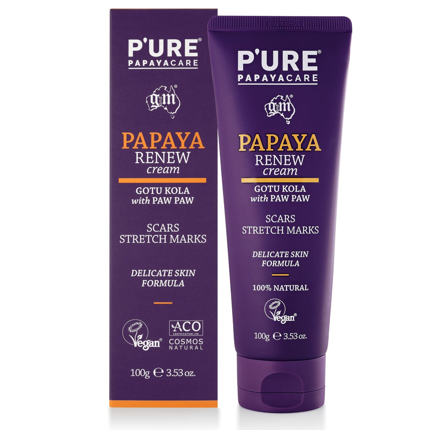 Natural Stretch Mark Cream & Scar Removal Cream Renew 100ml - P'URE Papayacare Natural & Organic skin care