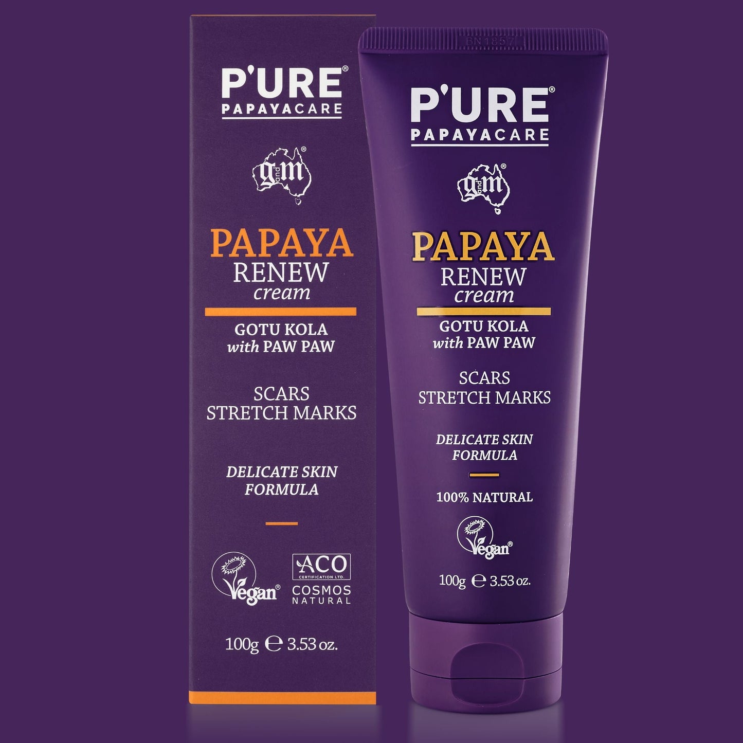 Natural Stretch Mark Cream & Scar Removal Cream Renew 100ml - P'URE Papayacare Natural & Organic skin care