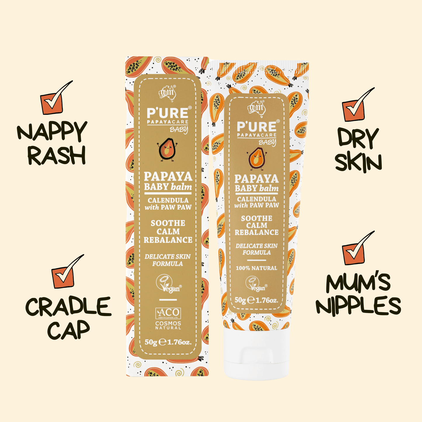 Organic Natural Paw Paw Baby Balm 50g - P'URE Papayacare Natural & Organic skin care