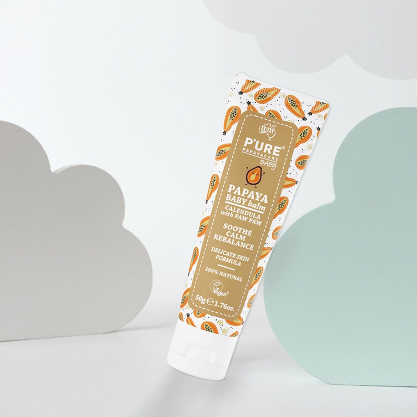 Organic Natural Paw Paw Baby Balm for Dry Skin, Cradle Cap & Nappy Rash 50g - P'URE Papayacare Natural & Organic skin care