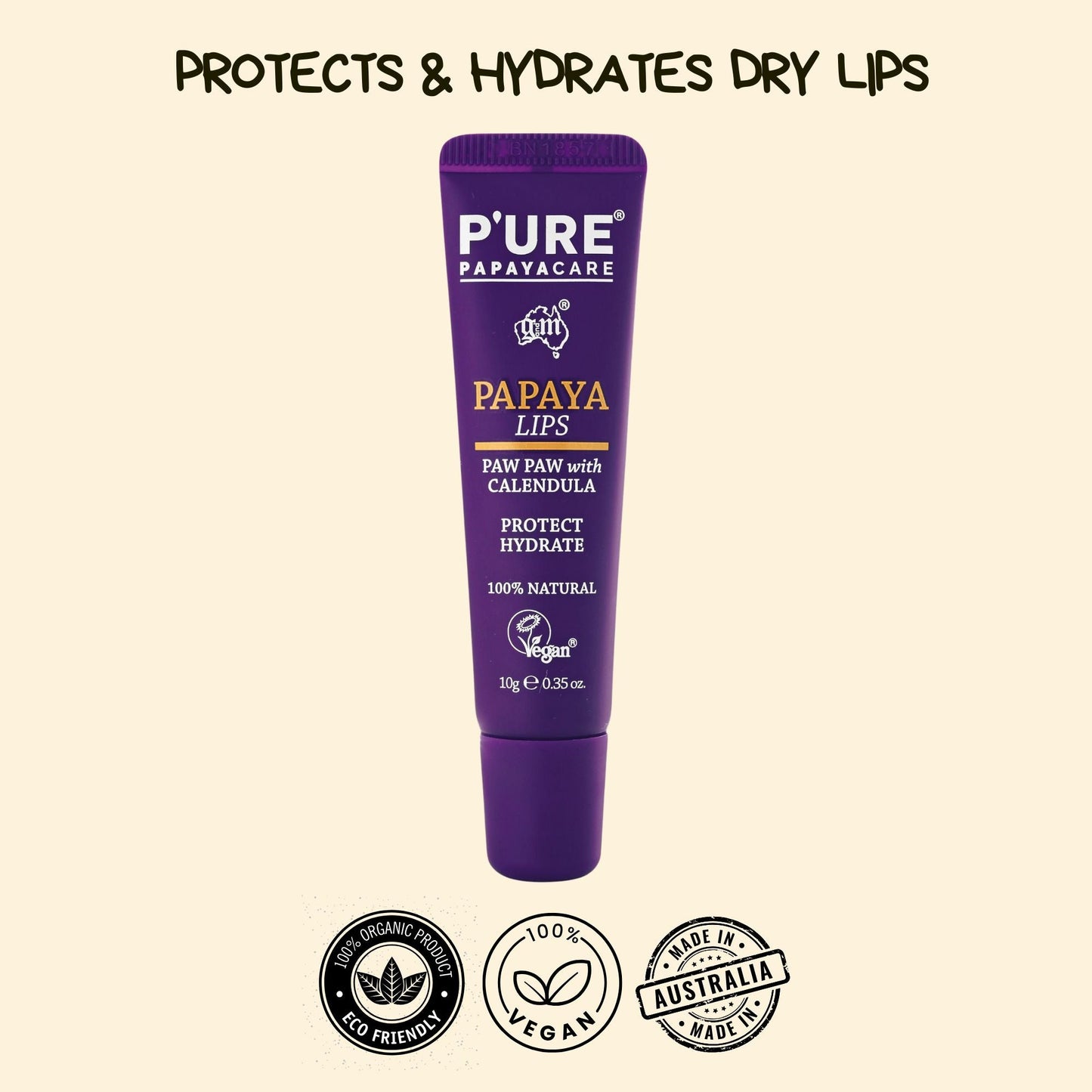 Paw Paw Lip Balm 10g Natural & Vegan Lip Balm for Dry Lips - P'URE Papayacare Natural & Organic skin care