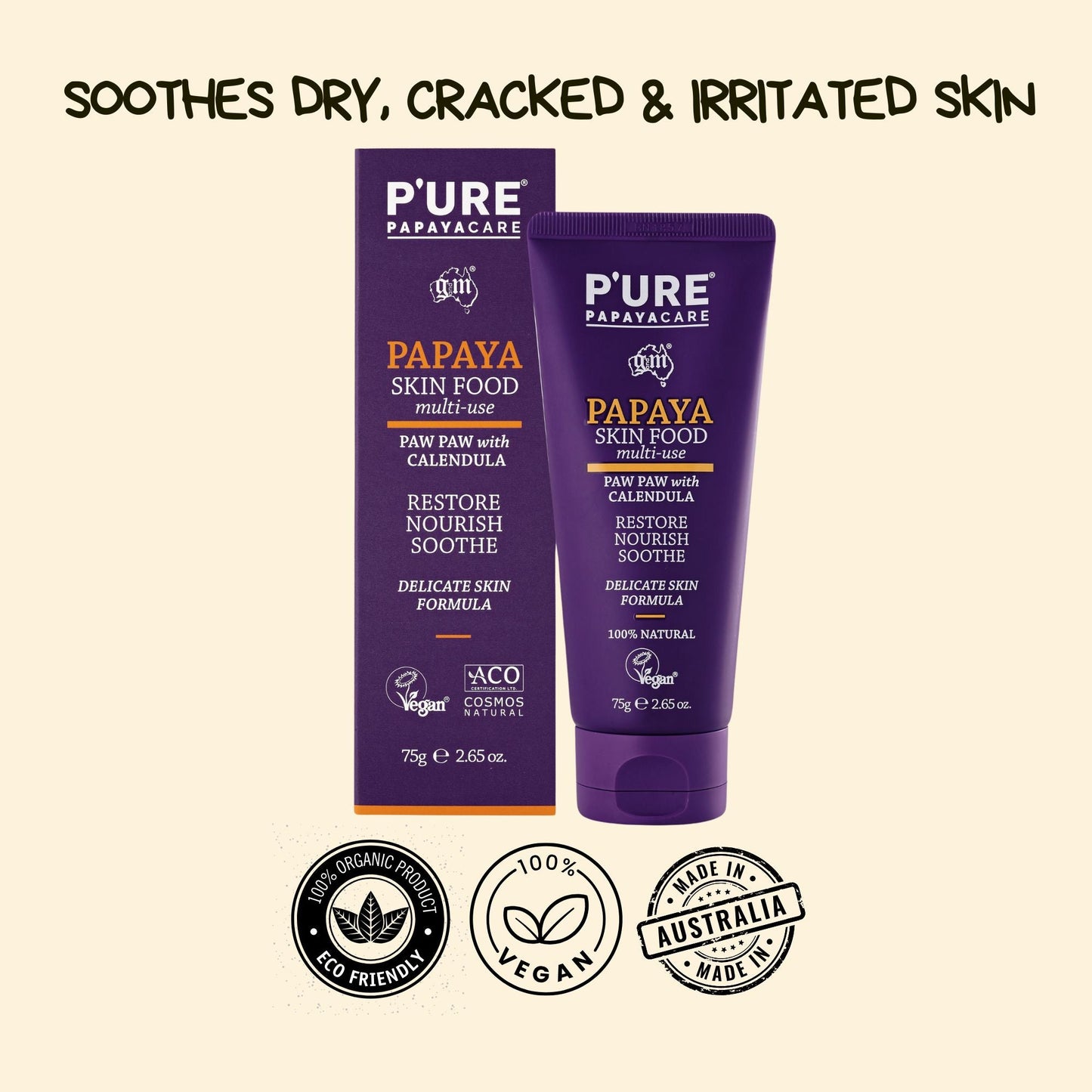 Paw Paw Skin Food 75g Natural Dry Skin Lotion & Eczema Balm - P'URE Papayacare Natural & Organic skin care