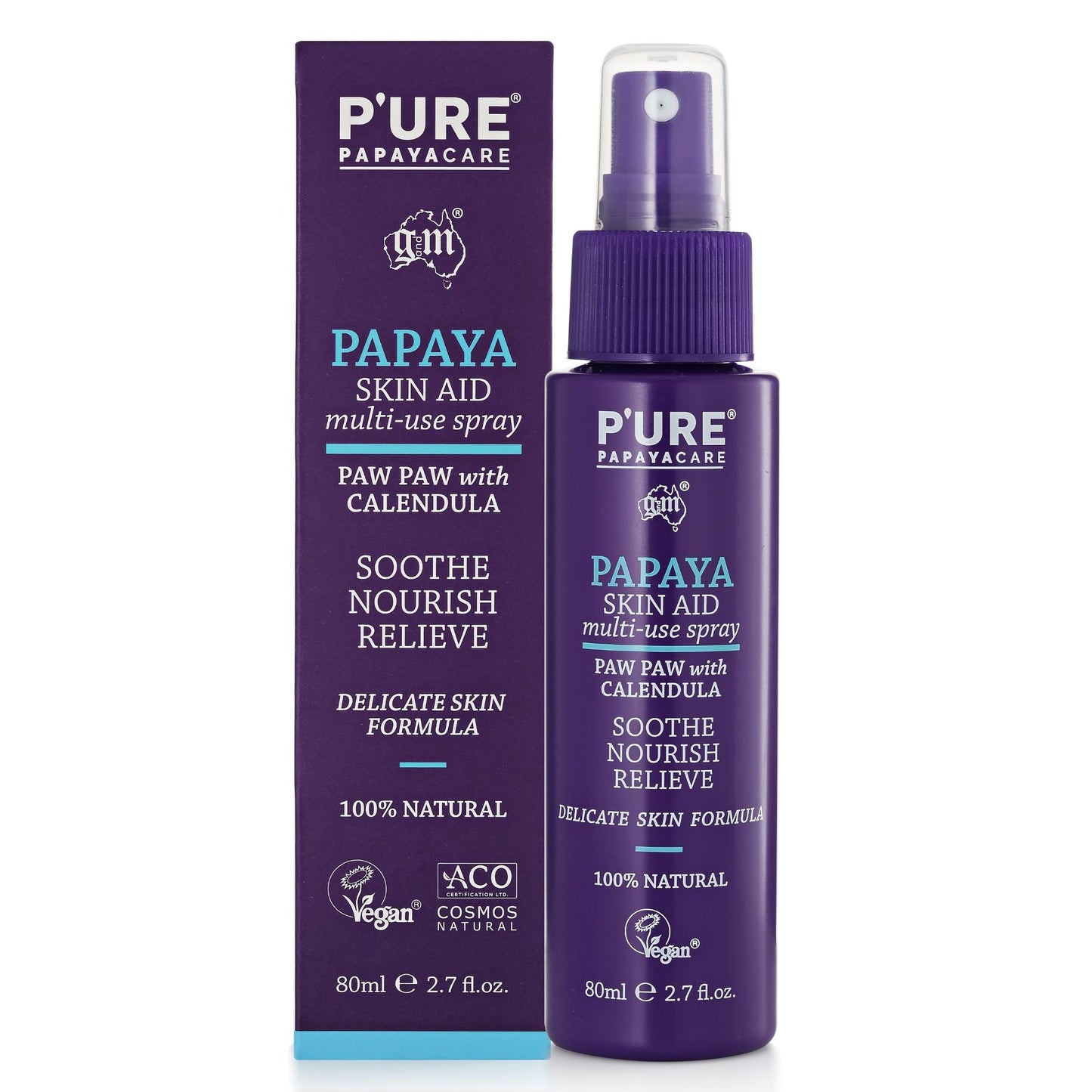 Sensitive & Irritated Skin Spray 80ml PawPaw Skin Aid Spray - P'URE Papayacare Natural & Organic skin care