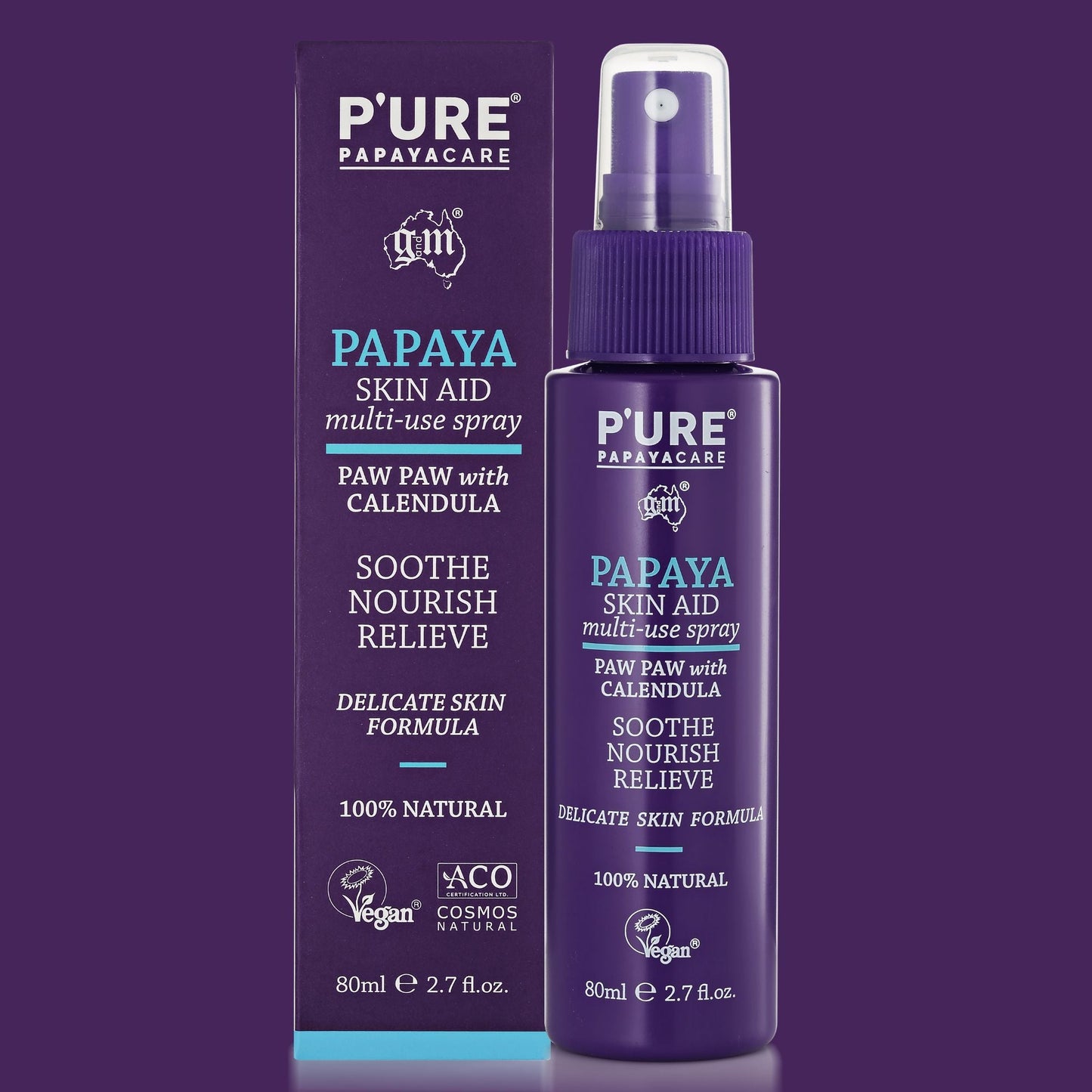 Sensitive & Irritated Skin Spray 80ml PawPaw Skin Aid Spray - P'URE Papayacare Natural & Organic skin care