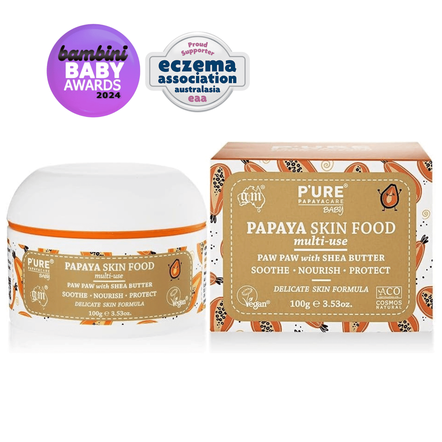 Baby Dry Skin, Nappy Rash, Cradle Cap Treatment 100g Papaya Skin Food - P'URE Papayacare Natural & Organic skin care