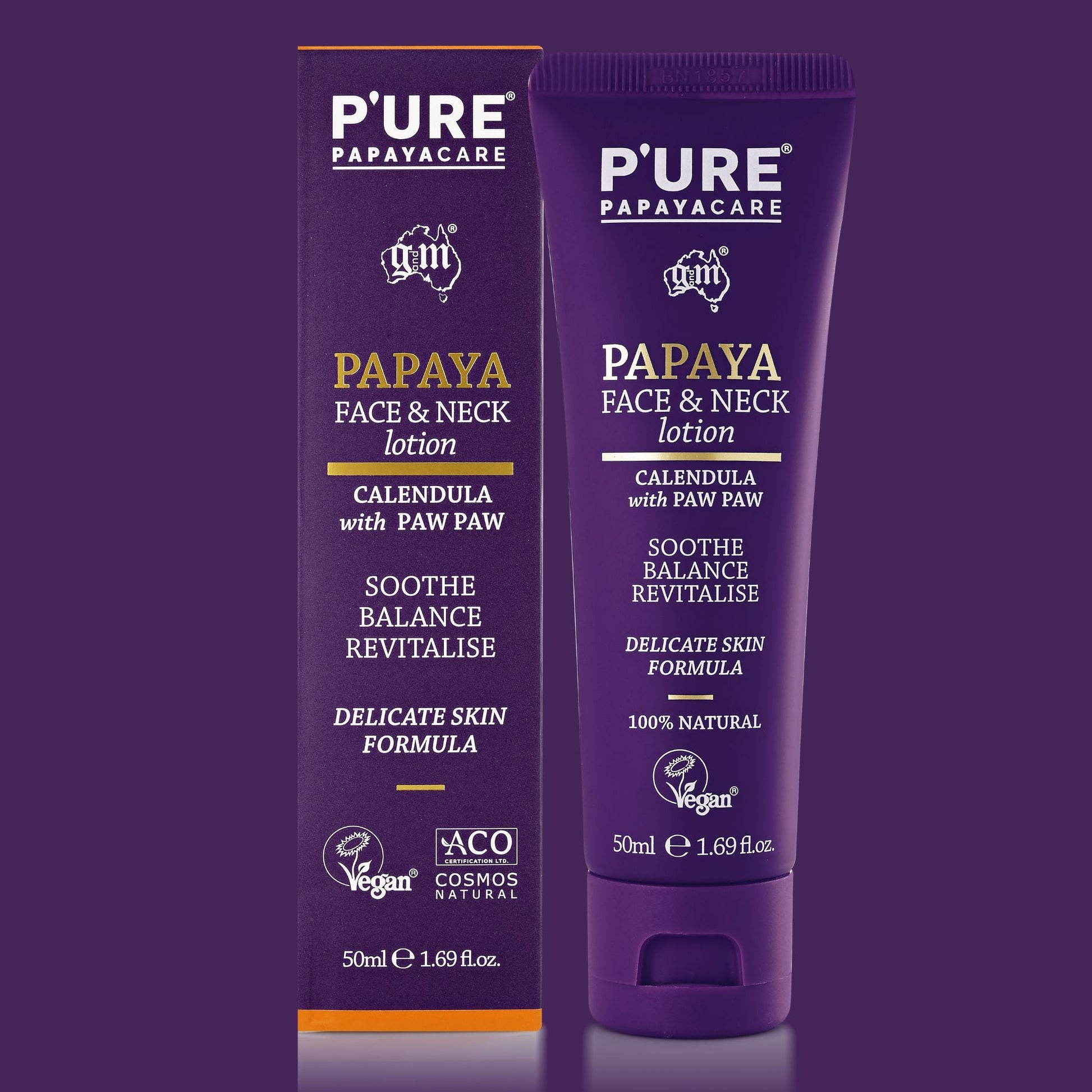 Natural Face and Neck Cream 50ml Paw Paw /w Hyaluronic Acid - P'URE Papayacare Natural & Organic skin care