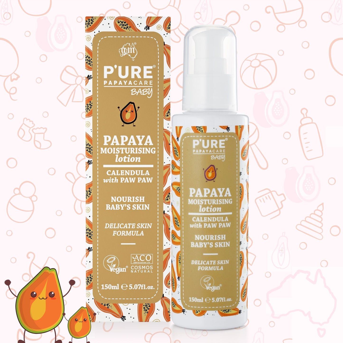 Organic Baby Moisturising Lotion 150ml - P'URE Papayacare Natural & Organic skin care