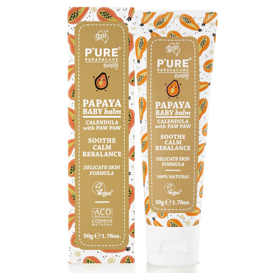Organic Natural Paw Paw Baby Balm for Dry Skin, Cradle Cap & Nappy Rash 50g - P'URE Papayacare Natural & Organic skin care