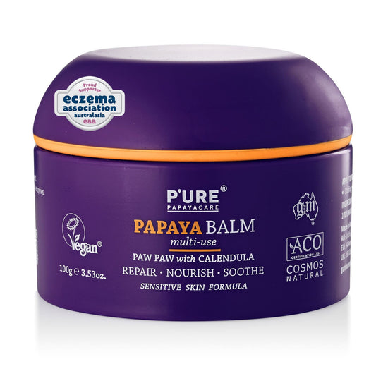 Paw Paw Natural Balm 100g Natural Skin Repair for Dry, Cracked, Damaged & Eczema Prone Skin - P'URE Papayacare Natural & Organic skin care